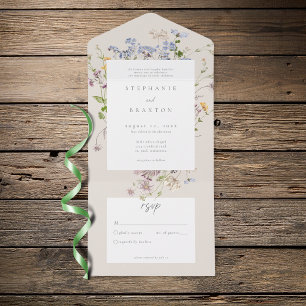 Invitación Todo En Uno Boda elegante jardín de flores silvestres crema