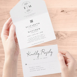 Invitación Todo En Uno Boda elegante Moda moderna código QR simple