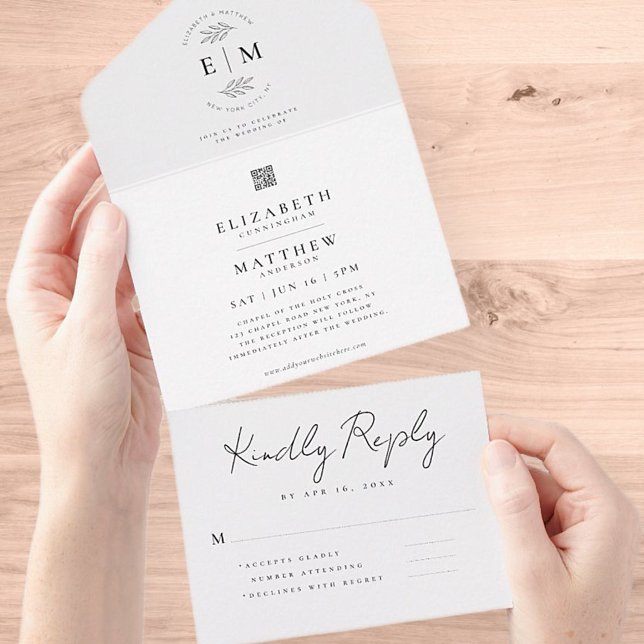 Invitación Todo En Uno Boda elegante Moda moderna código QR simple (Subido por el creador)