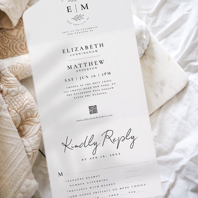 Invitación Todo En Uno Boda Elegante Moda Moderna Opción simple de comida (Subido por el creador)