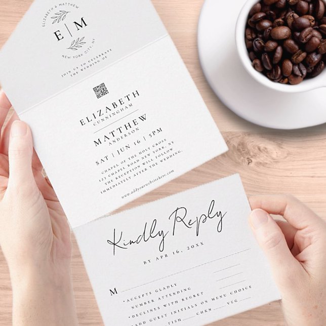 Invitación Todo En Uno Boda Elegante Moda Moderna Opción simple de comida (Subido por el creador)