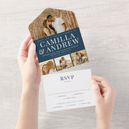 Invitación Todo En Uno Boda elegante moderna con 4 fotos