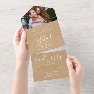 Invitación Todo En Uno Boda elegante moderna con fuerza rústica Foto Escr
