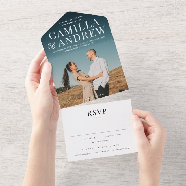 Invitación Todo En Uno Boda elegante moderna con RSVP (desgarro)