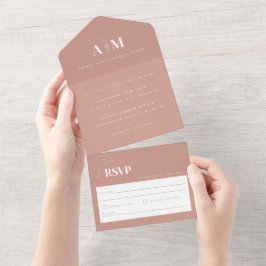 Invitación Todo En Uno Boda elegante moderna en rosa polvoriento
