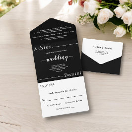 Invitación Todo En Uno Boda elegante moderna simple en blanco y negro