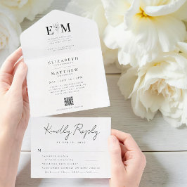 Invitación Todo En Uno Boda Elegante Moderno Foliage de Moda simple Códig