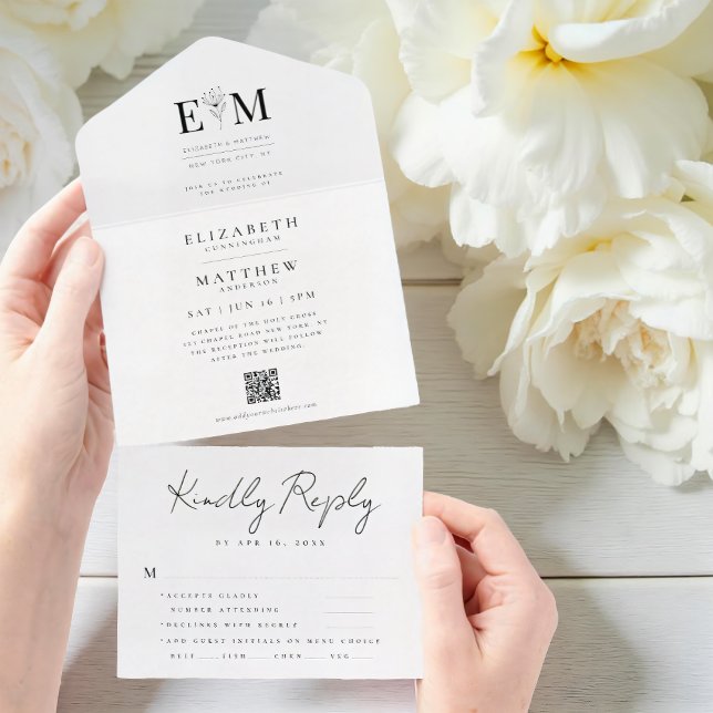 Invitación Todo En Uno Boda Elegante Moderno Foliage de Moda simple Códig (Subido por el creador)
