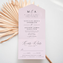 Invitación Todo En Uno Boda Elegante Monograma Lavanda Moderna