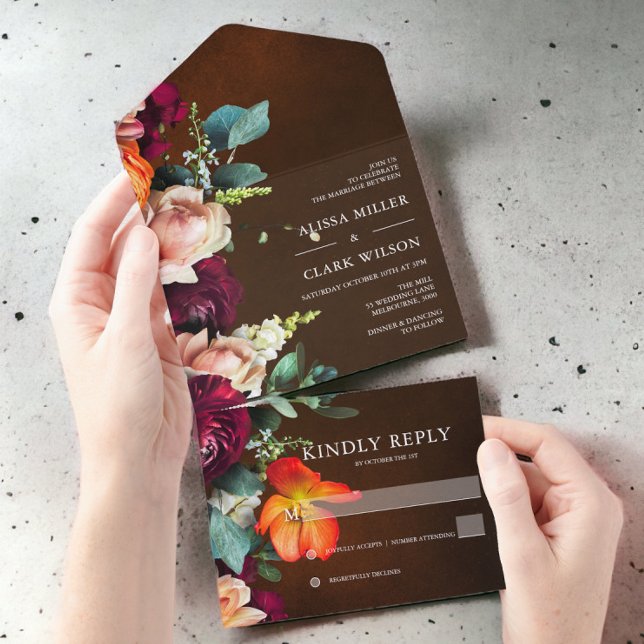 Invitación Todo En Uno Boda elegante otoño audaz floral moderno (Subido por el creador)