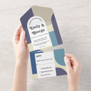 Invitación Todo En Uno Boda elegante retro Boho pastel colorido Groovy