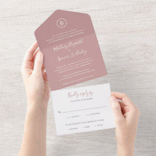 Invitación Todo En Uno Boda elegante rosada Rosa tradicional y turbia