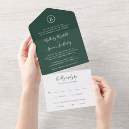 Invitación Todo En Uno Boda elegante tradicional de color verde bosque