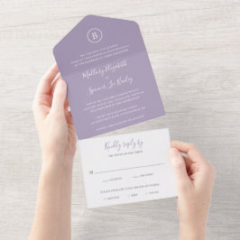 Invitación Todo En Uno Boda elegante tradicional de polvo púrpura