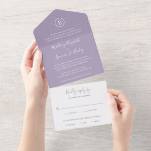 Invitación Todo En Uno Boda elegante tradicional de polvo púrpura