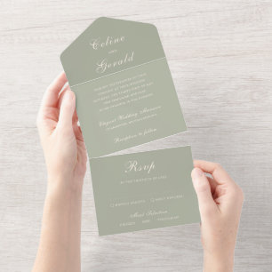 Invitación Todo En Uno Boda elegante verde silenciada clásica