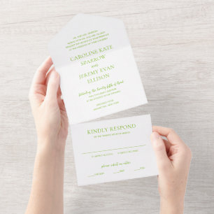 Invitación Todo En Uno Boda elegante verde vibrante limpia