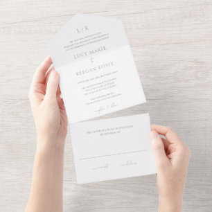 Invitación Todo En Uno Boda elegante y atemporal con monograma en verde s