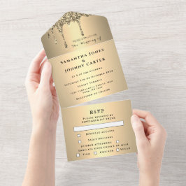 Invitación Todo En Uno Boda elegante y moderno de purpurina RSVP Gold Spa