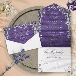 Invitación Todo En Uno Boda en cascada de verde floral de madera del gran