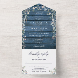 Invitación Todo En Uno Boda en cascada de verde floral de madera rústica