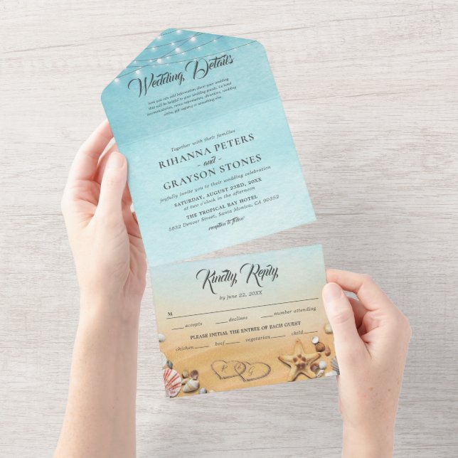 Invitación Todo En Uno Boda en Destino de Playa (desgarro)
