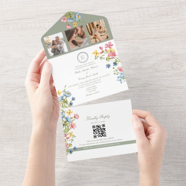 Invitación Todo En Uno Boda en el Jardín de Flores Silvestres de Sage Gre (desgarro)