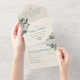 Invitación Todo En Uno Boda en el Jardín de Primavera de Peony y Sage de 