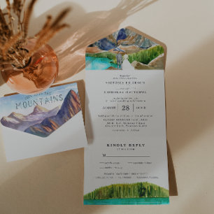 Invitación Todo En Uno Boda en el lago glaciar montañoso rústico