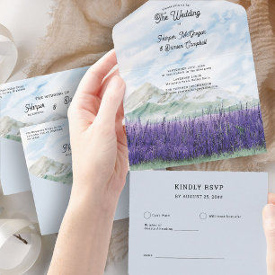 Invitación Todo En Uno Boda en la montaña Lavanda Prado Acuarela