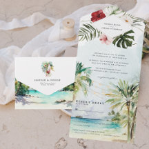 Boda en la playa con palmeras tropicales