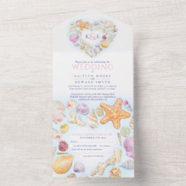 Invitación Todo En Uno Boda en la playa de acuarela del corazón