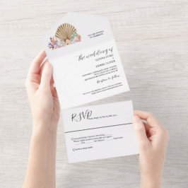Invitación Todo En Uno Boda en la playa de coral y conchas marinas
