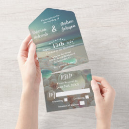 Invitación Todo En Uno Boda en la Playa de Vidrio Marino 