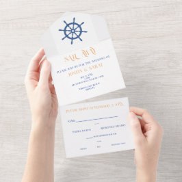 Invitación Todo En Uno Boda en la playa náutica Sail Away