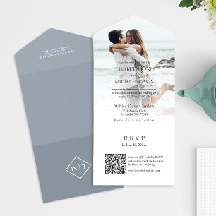 Invitación Todo En Uno Boda en línea de código QR de fotografía gris mode