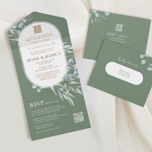 Invitación Todo En Uno Boda en marco redondo de eucalipto vietnamita