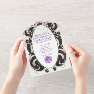 Invitación Todo En Uno boda en Monograma de Moda de Luxe Art Deco de 1920