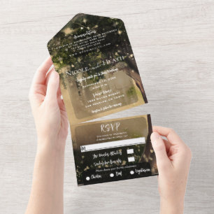 Invitación Todo En Uno Boda Encantada en el Bosque Antiguo y Caprichoso