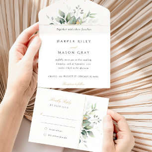 Invitación Todo En Uno Boda Encantadora de Eucalipto Todo en Uno