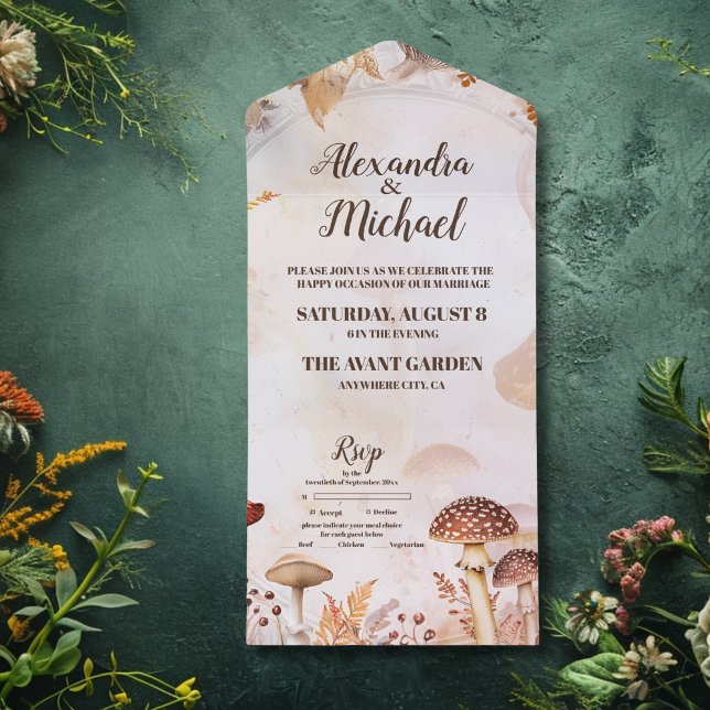 Invitación Todo En Uno Boda Enchanted Forest con Seta Hongos (Subido por el creador)