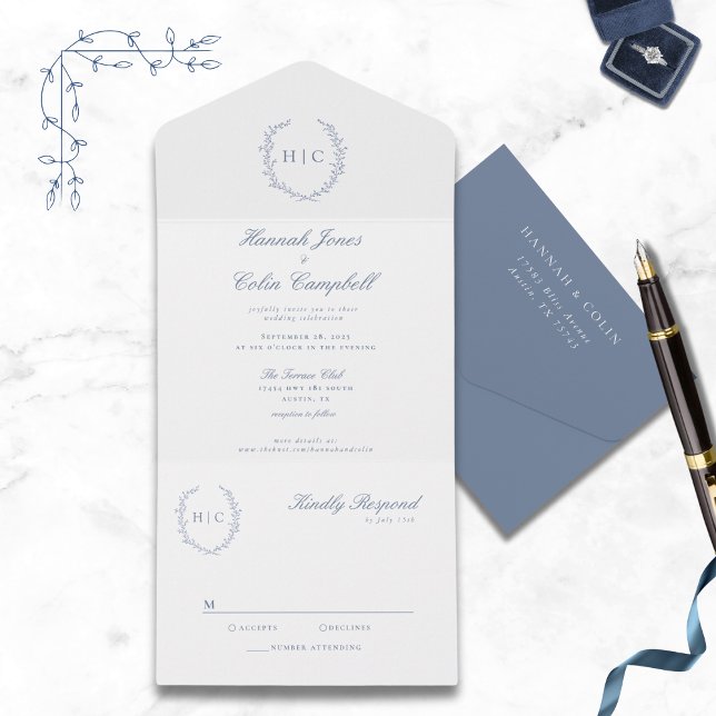 Invitación Todo En Uno Boda Escudo botánico romántico (Subido por el creador)