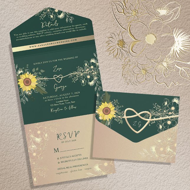 Invitación Todo En Uno Boda Esmeralda Verde Girasol (Subido por el creador)