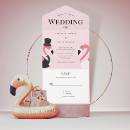 Invitación Todo En Uno Boda Flamingo Rosa