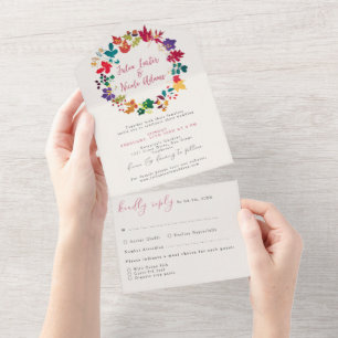 Invitación Todo En Uno Boda Flor de Pradera Amarillo Mostaza Purpura de P