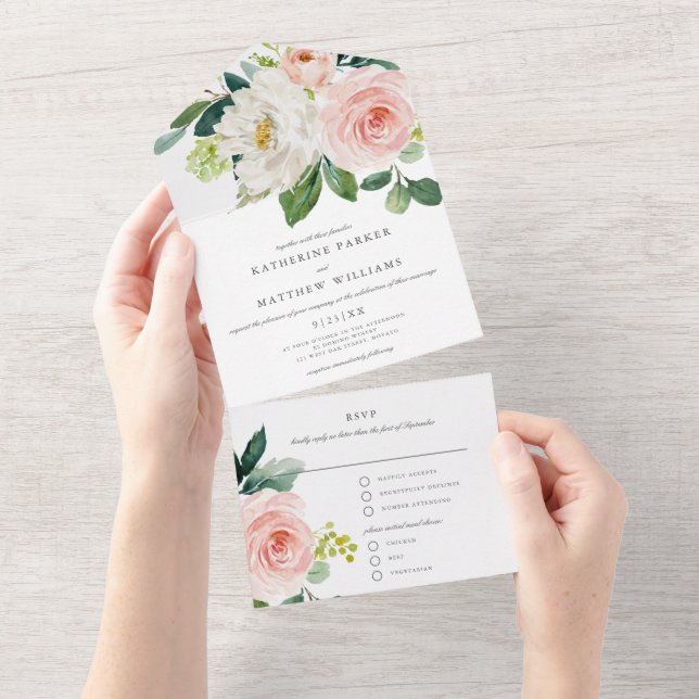 Invitación Todo En Uno Boda floral acuarela de bonito (desgarro)