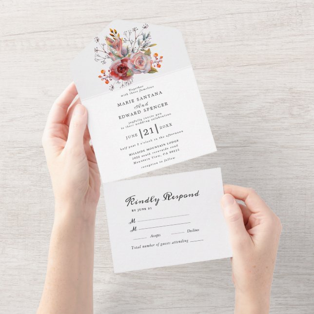 Invitación Todo En Uno Boda floral acuarela de verano (desgarro)