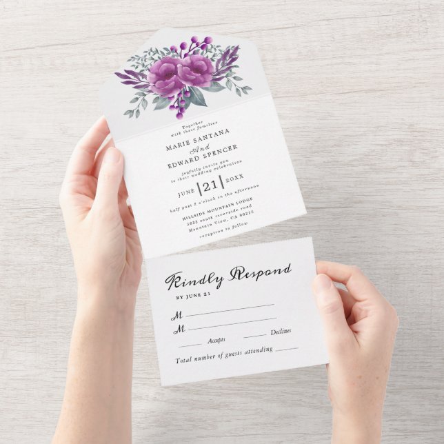 Invitación Todo En Uno Boda floral acuarela de verano (desgarro)