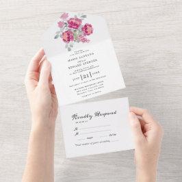 Invitación Todo En Uno Boda floral acuarela de verano