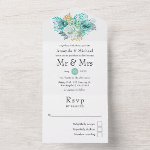 Invitación Todo En Uno Boda floral acuarela menta